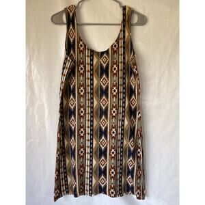 Timely Trends Vintage Dress Brown Sleeveless Aztec Southwest Boho USA Made Sz L